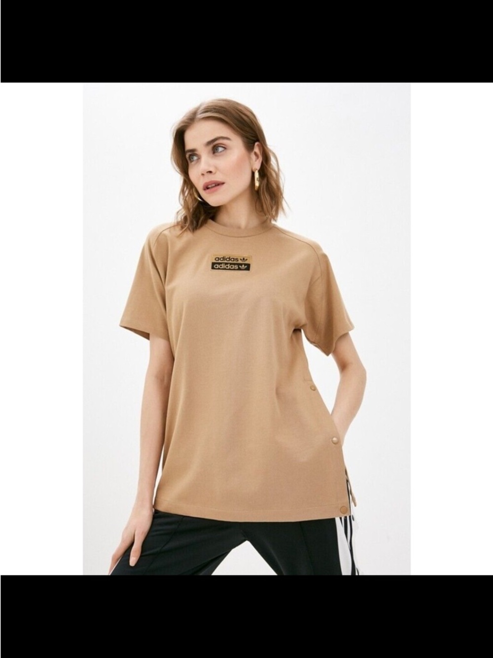 adidas Tan Short Sleeve Crew Tee with Logo Patch best guess XS will fit S